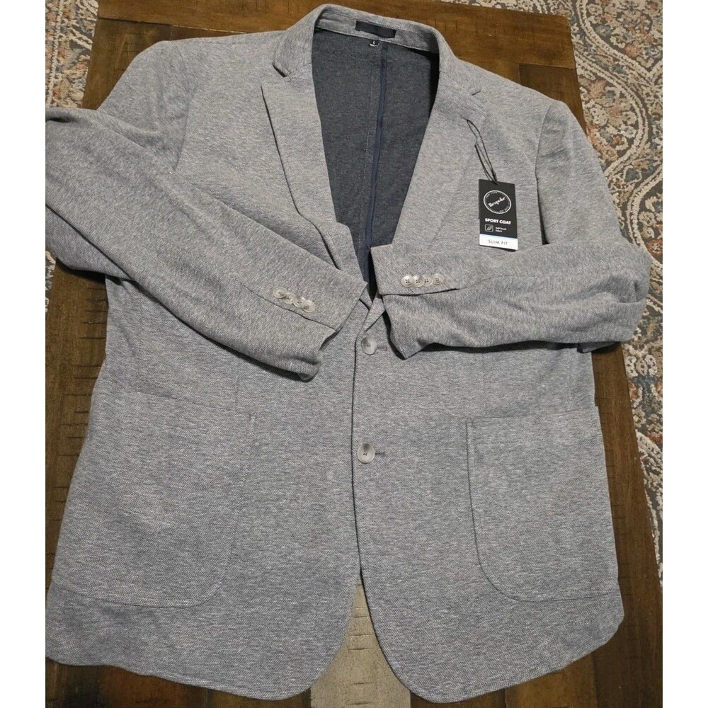 Bespoke New York Mens Grey Slim Fit Cotton Blend Knit Sport Coat Blazer size L